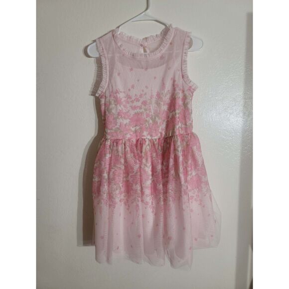 EUC Zenzi Girl's Sleeveless Floral Tulle Lined Dress - Blush Pink Sparkle XL 14 - Picture 2 of 8